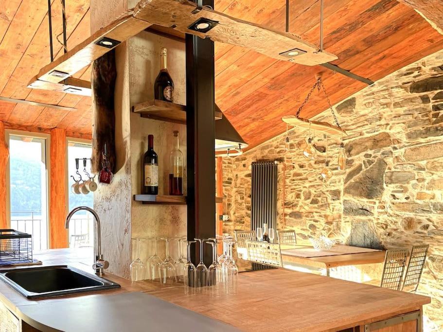 Romantic Home Stone With Amazing View Lake Of Como And Oleandra 라글리오 외부 사진